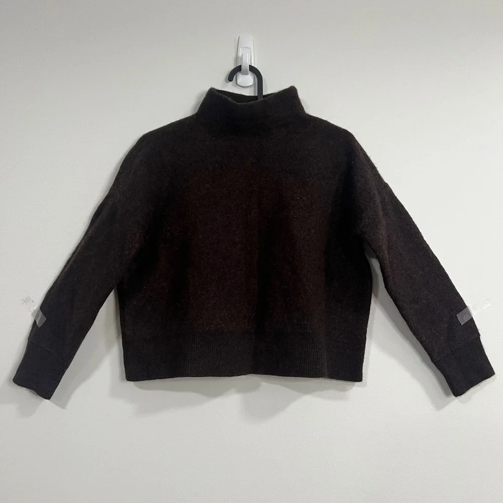 Tahari Extra Fine Merino Wool Mock Neck Sweater Brown‎ XL - Picture 2 of 9